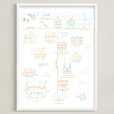 "Savannah, Georgia Calligraphy Map" - Art Print in Coral by Megan Kelso - Framed