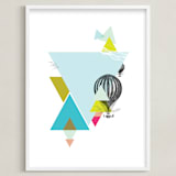 "Hot-Air Balloon Geo" - Art Print in Dusty Blue by Lady Noble - Framed