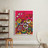 "Pop Art Blooms" - Art Print in Hot Pink by Gill Eggleston - In a Room