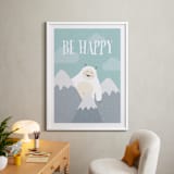 "Be Happy Yeti" - Art Print in Blue Sky by Chelsey Scott - In a Room