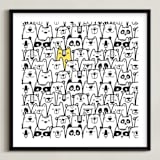 "All the Bears" - Art Print in Yellow & Black by Gila von Meissner - Framed