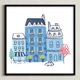 "Paris, J'adore" - Art Print in Parisian Blue by Ali Macdonald - Framed