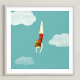 "swimmer" - Art Print in turquoise by Maria Gromek - Framed