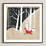 "Foxy Woods" - Art Print in Kraft Paper Brown by Annie Bakst - Framed