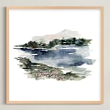 "Mountain View" - Art Print in Navy and Dusty Blue with Forest and Sage Green by Kate Nelson - Framed