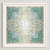 "Scribble Square" - Art Print in Green Pastel by Kathleen Ney - Framed