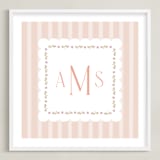"Meadow Stripes Monogram" - Personalized Art Print in Blush by Ana Sharpe - Framed
