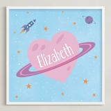 "Planet Heart" - Personalized Art Print in Cotton Candy by Heather Schertzer - Framed