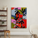 "Stained Glass and Ivy" - Art Print in Orange Fuchsia by Deborah Velasquez - In a Room