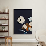 "Abstract Botanical Navy Shadows #2" - Art Print in dark navy blue by Caryn Owen - In a Room