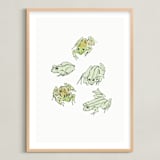 "Frog sketches" - Art Print in Pastel Green by Catilustre - Framed