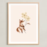 "fox with flowers" - Art Print in Tan by Vivian Yiwing - Framed