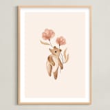 "Bear with Flowers" - Art Print in Tan by Vivian Yiwing - Framed