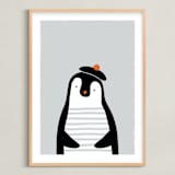 "The French penguin" - Art Print in Ash grey by Sharon O. - Framed