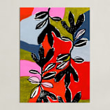 "Stained Glass and Ivy" - Art Print in Orange Fuchsia by Deborah Velasquez - Unframed