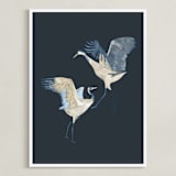 "Crane dance" - Art Print in Moody blue by Nina Leth - Framed