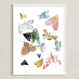 "Moths" - Art Print in Moss Green by Emilie Simpson - Framed