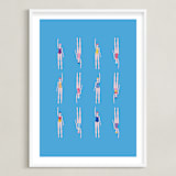 "Nadadoras" - Art Print in Pool Blue by Nieves Herranz - Framed