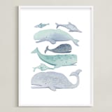 "Blue Whales" - Art Print in Aqua by Kelsey Carlson - Framed