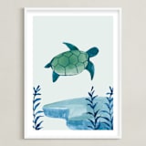 "Ocean Friends III" - Art Print in Turtle by Teju Reval - Framed