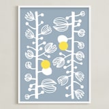 "blooming#1" - Art Print in bluegray by Tae Lee - Framed