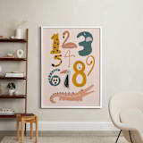 "Safari Friends Numerals" - Personalized Art Print in Flamingo by Jenna Holcomb - In a Room
