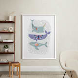 "Folk Whales" - Art Print in Mint by Hannah Williams - In a Room