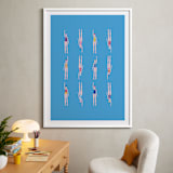 "Nadadoras" - Art Print in Pool Blue by Nieves Herranz - In a Room