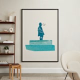 "View of the Water" - Art Print in Soft Calm by Field and Sky - In a Room