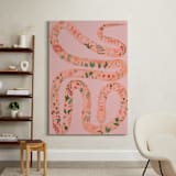 "Folk Floral Snake" - Art Print in Coral by Juliana Moreira-Callahan - In a Room