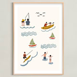 "Fun at the Lake" - Art Print in Light Cream by Lea Velasquez - Framed
