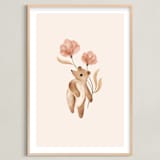 "Bear with Flowers" - Art Print in Tan by Vivian Yiwing - Framed