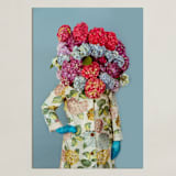 "Shes Blooming Worth " - Art Print in Summer Sky Blue by Theresa Bear - Unframed