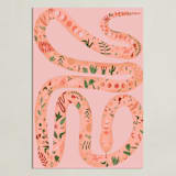 "Folk Floral Snake" - Art Print in Coral by Juliana Moreira-Callahan - Unframed