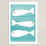 "3 fish" - Art Print in fountain blue by Leanne Friedberg - Unframed