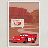 "Lightning McQueen Route 66 from Disney and Pixar's Cars" - Personalized Art Print in Red Rock by Jill Means - Framed