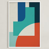 "Red Sun" - Art Print in Turquoise by Jennifer Morehead - Framed