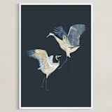 "Crane dance" - Art Print in Moody blue by Nina Leth - Framed