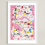 "I Love Seattle" - Art Print in Flamingo Pink by Jordan Sondler - Framed