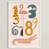 "Safari Friends Numerals" - Personalized Art Print in Flamingo by Jenna Holcomb - Framed