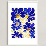"The Happiest Flowers" - Art Print in Cobalt Blue by Kristian Gallagher - Framed