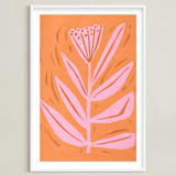 "Tall Flower" - Art Print in peach sorbet by Brandie Stonge - Framed