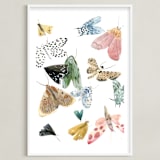 "Moths" - Art Print in Moss Green by Emilie Simpson - Framed