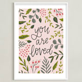 "You Are Loved - Floral" - Art Print in Blush Pink by Alexa Zurcher - Framed