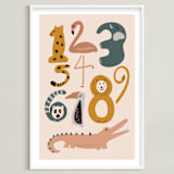 "Safari Friends Numerals" - Art Print in Flamingo by Jenna Holcomb - Framed