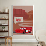 "Lightning McQueen Route 66 from Disney and Pixar's Cars" - Personalized Art Print in Red Rock by Jill Means - In a Room