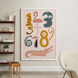 "Safari Friends Numerals" - Personalized Art Print in Flamingo by Jenna Holcomb - In a Room