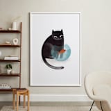 "Black Cat and goldfish" - Art Print in Black by Farinaz Vaseghi - In a Room