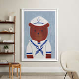 "Sailor Bear" - Art Print in Dusty Blue by Madhvi Samimi - In a Room