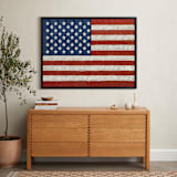 "Rustic American Flag" - Art Print in Navy Blue by Amy Marsh - In a Room